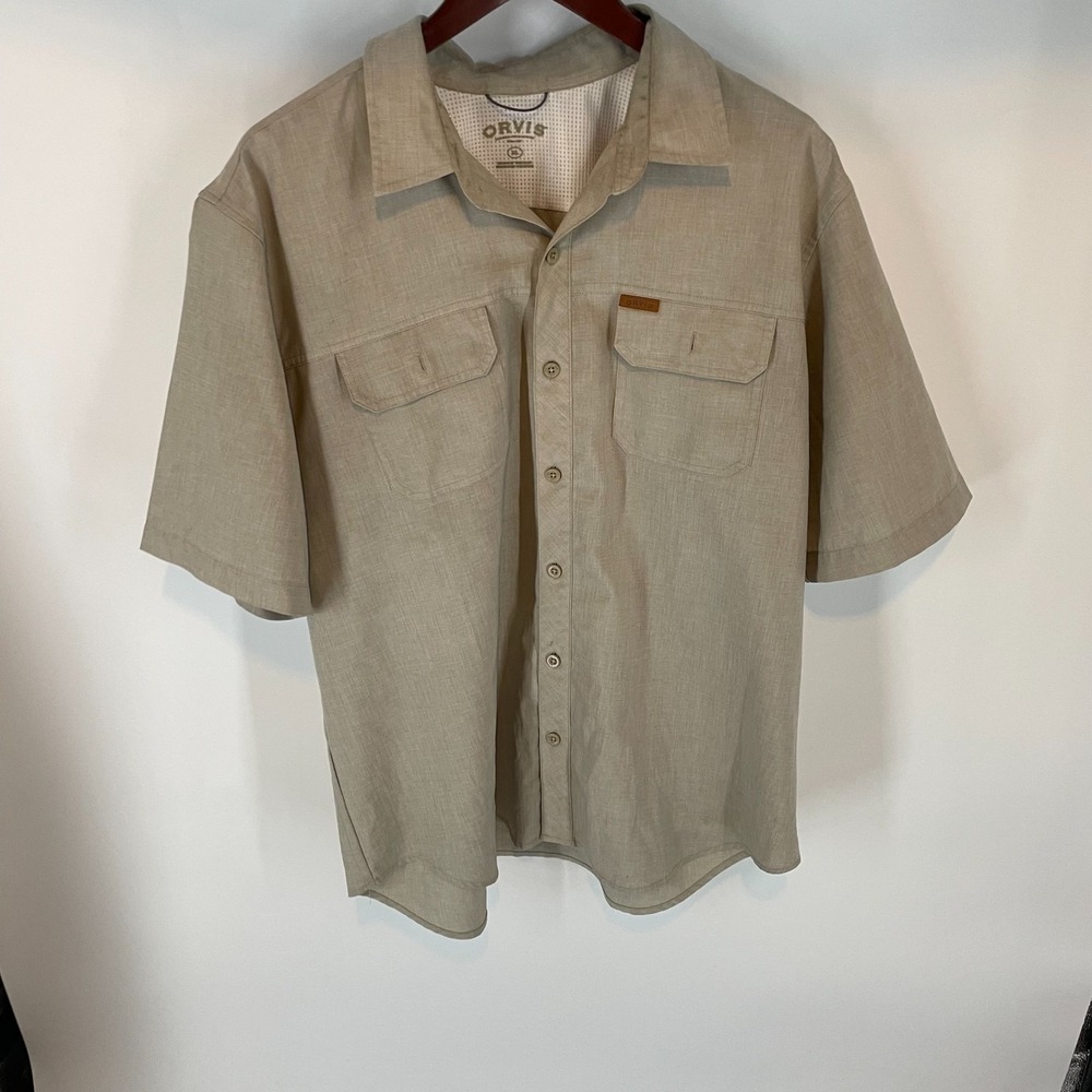 Orvis Classic Collection Short Sleeve Performance Button-Up Shirt Tan Mens XL